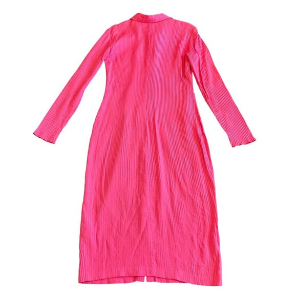 Amanda Uprichard Bright Pink Button-Down Dress Ribbed Long Sleeve Size Medium - Picture 5 of 12